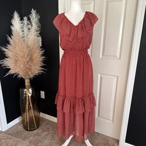 NWT MAX STUDIO
Ruffled V-neck Sleeveless Maxi Dress In Rstbrcrd
Size Small